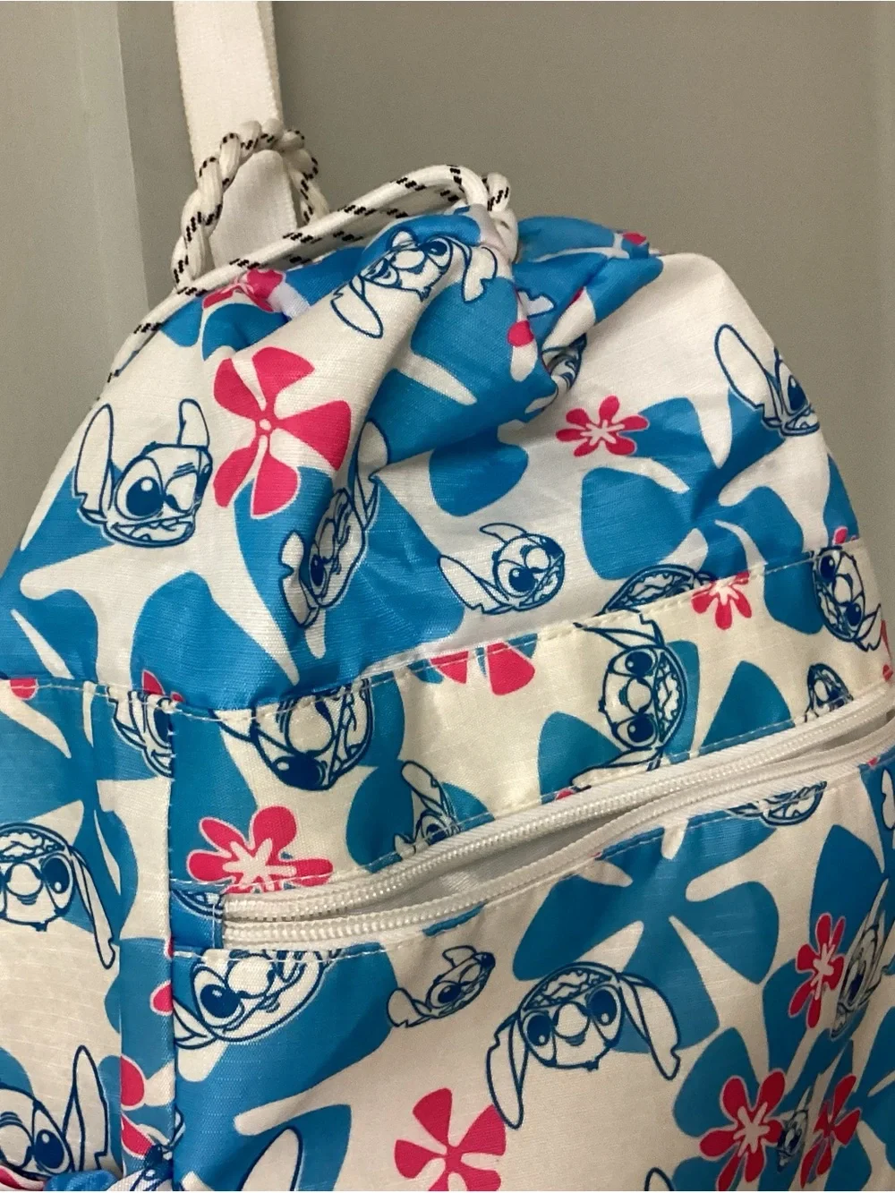 Blue & White Kids Backpack with Stitch Print Disney